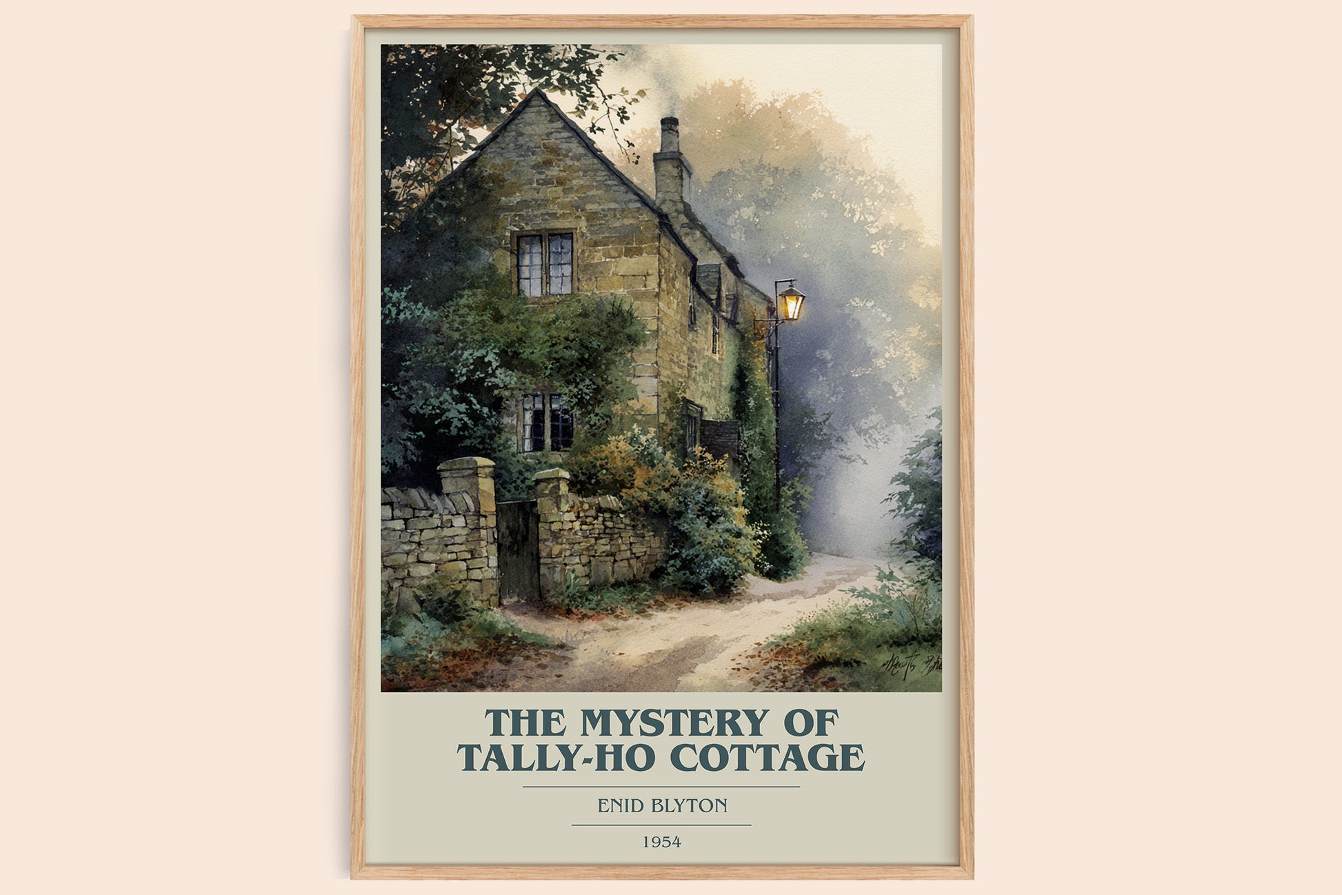 The Mystery of Tally-ho Cottage book cover book poster by Enid Blyton – framed literary art print