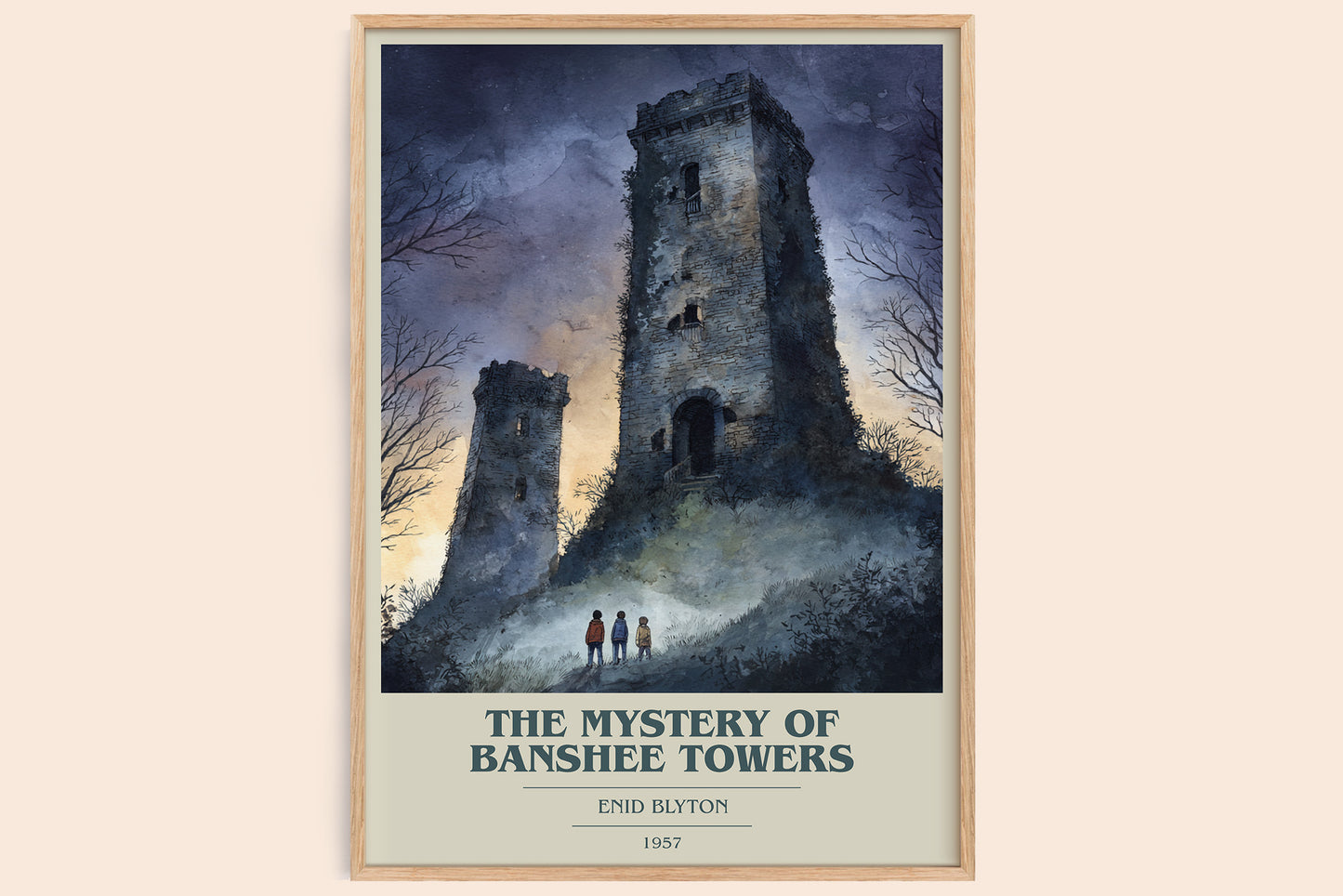 The Mystery Of Banshee Towers book cover book poster by Enid Blyton – framed literary art print