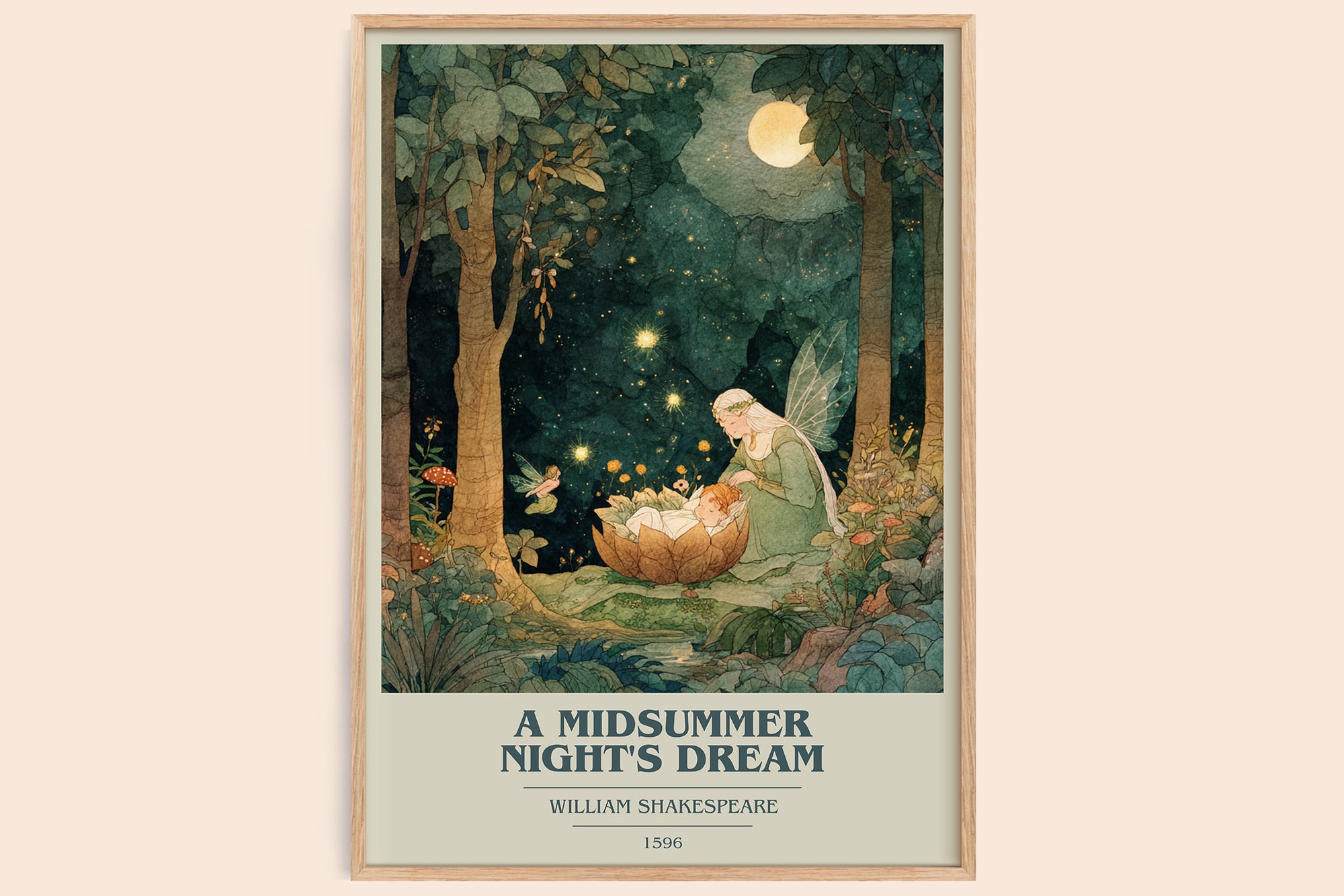 A Midsummer Night's Dream book cover book poster by William Shakespeare – framed literary art print