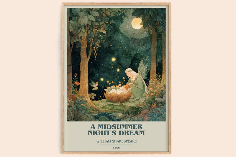 A Midsummer Night's Dream book cover book poster by William Shakespeare – framed literary art print