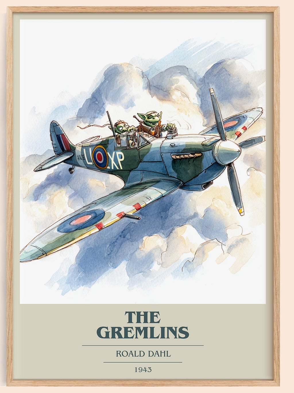 The Gremlins book cover book poster by Roald Dahl – framed literary art print