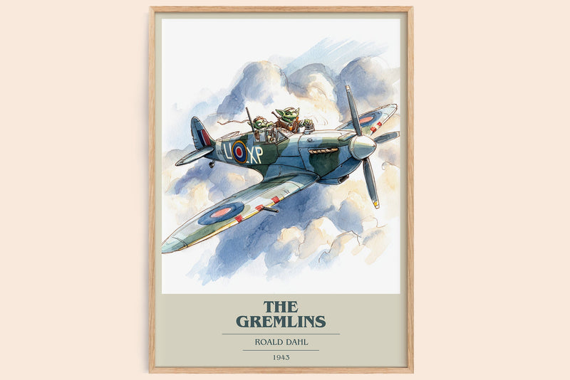 The Gremlins book cover book poster by Roald Dahl – framed literary art print