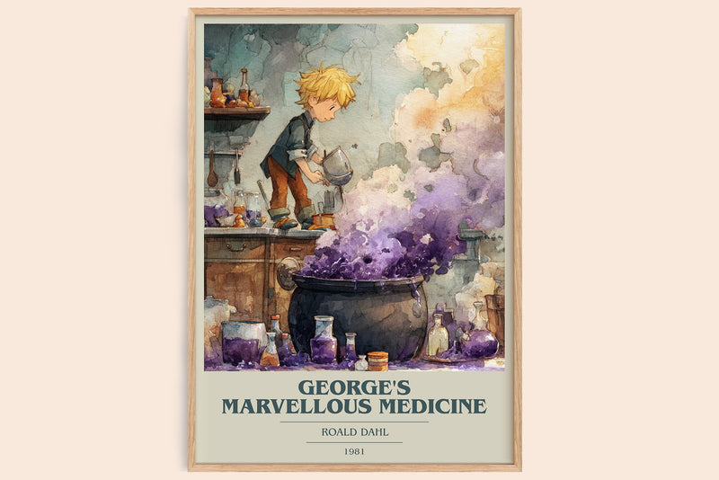 George's Marvellous Medicine book cover book poster by Roald Dahl – framed literary art print