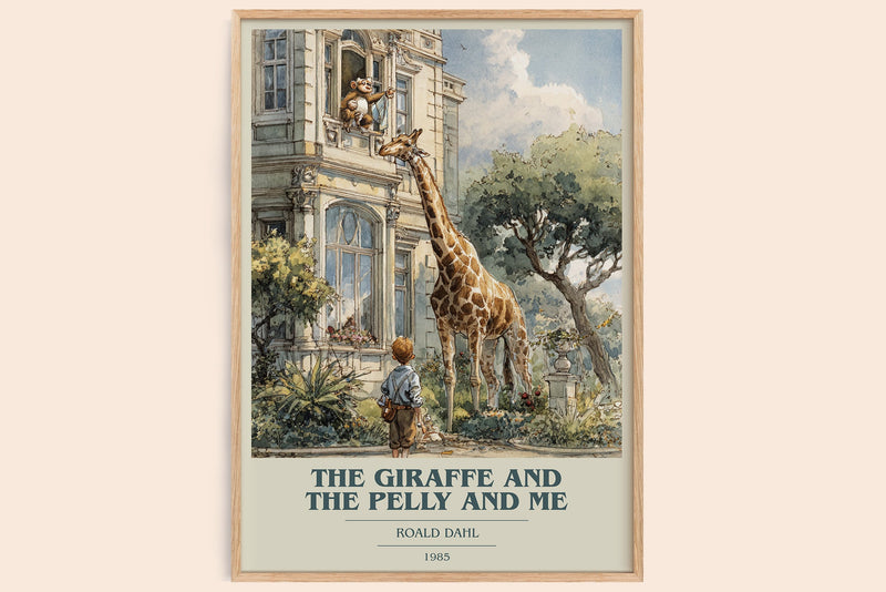 The Giraffe and the Pelly and Me book cover book poster by Roald Dahl – framed literary art print