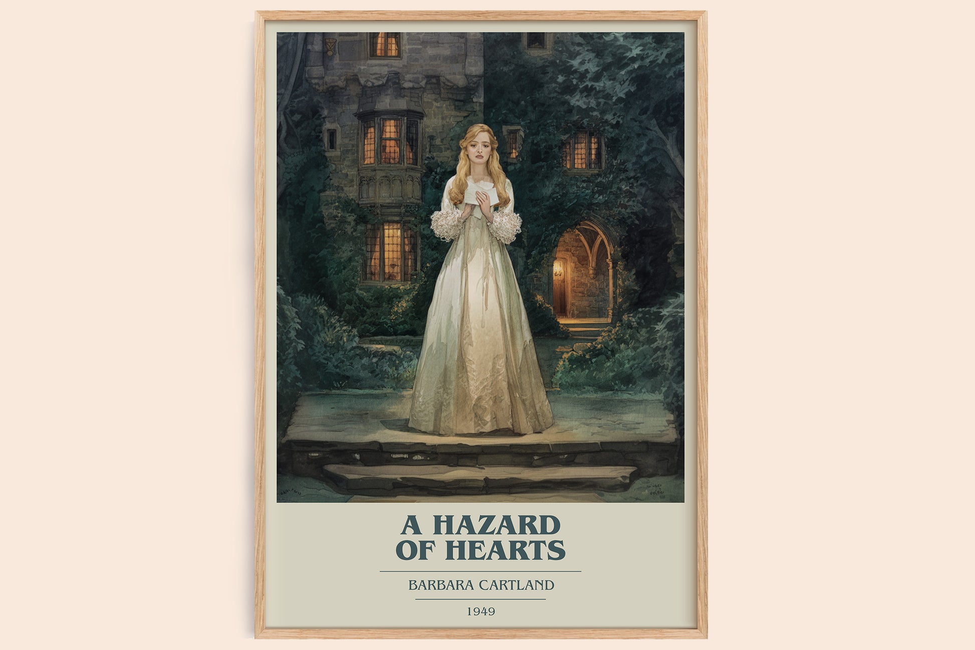 A Hazard of Hearts book cover book poster by Barbara Cartland – framed literary art print