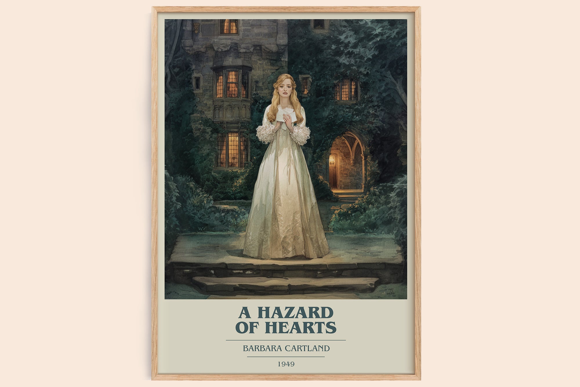 A Hazard of Hearts book cover book poster by Barbara Cartland – framed literary art print