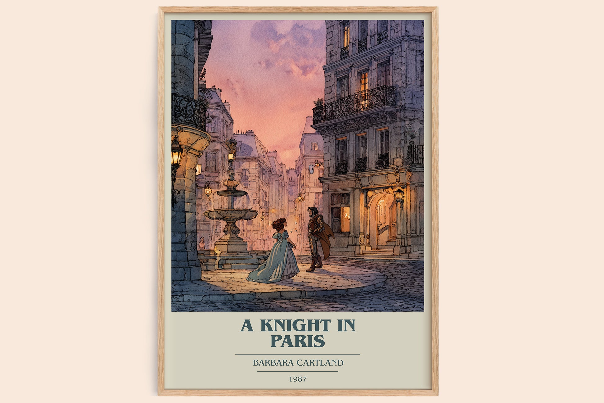 A Knight in Paris book cover book poster by Barbara Cartland – framed literary art print