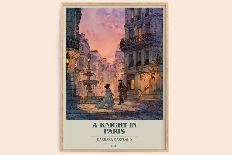 A Knight in Paris book cover book poster by Barbara Cartland – framed literary art print