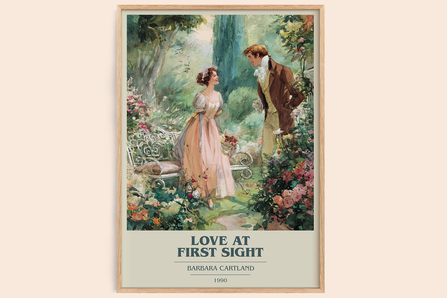 Love at First Sight book cover book poster by Barbara Cartland – framed literary art print
