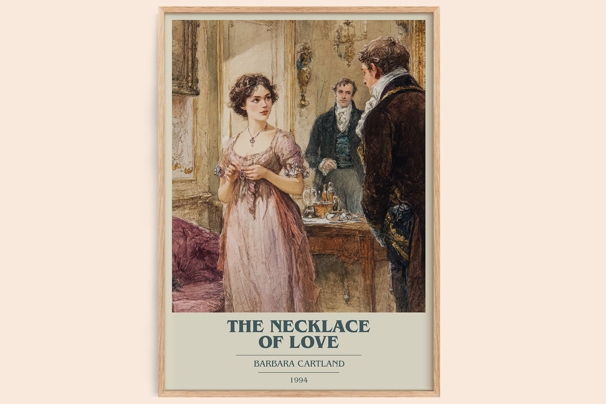The Necklace of Love book cover book poster by Barbara Cartland – framed literary art print
