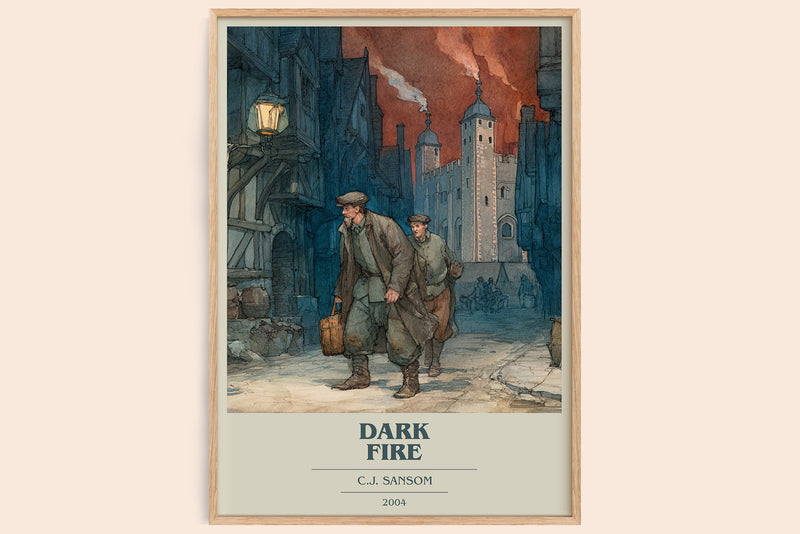 Dark Fire book cover book poster by C.J. Sansom – framed literary art print