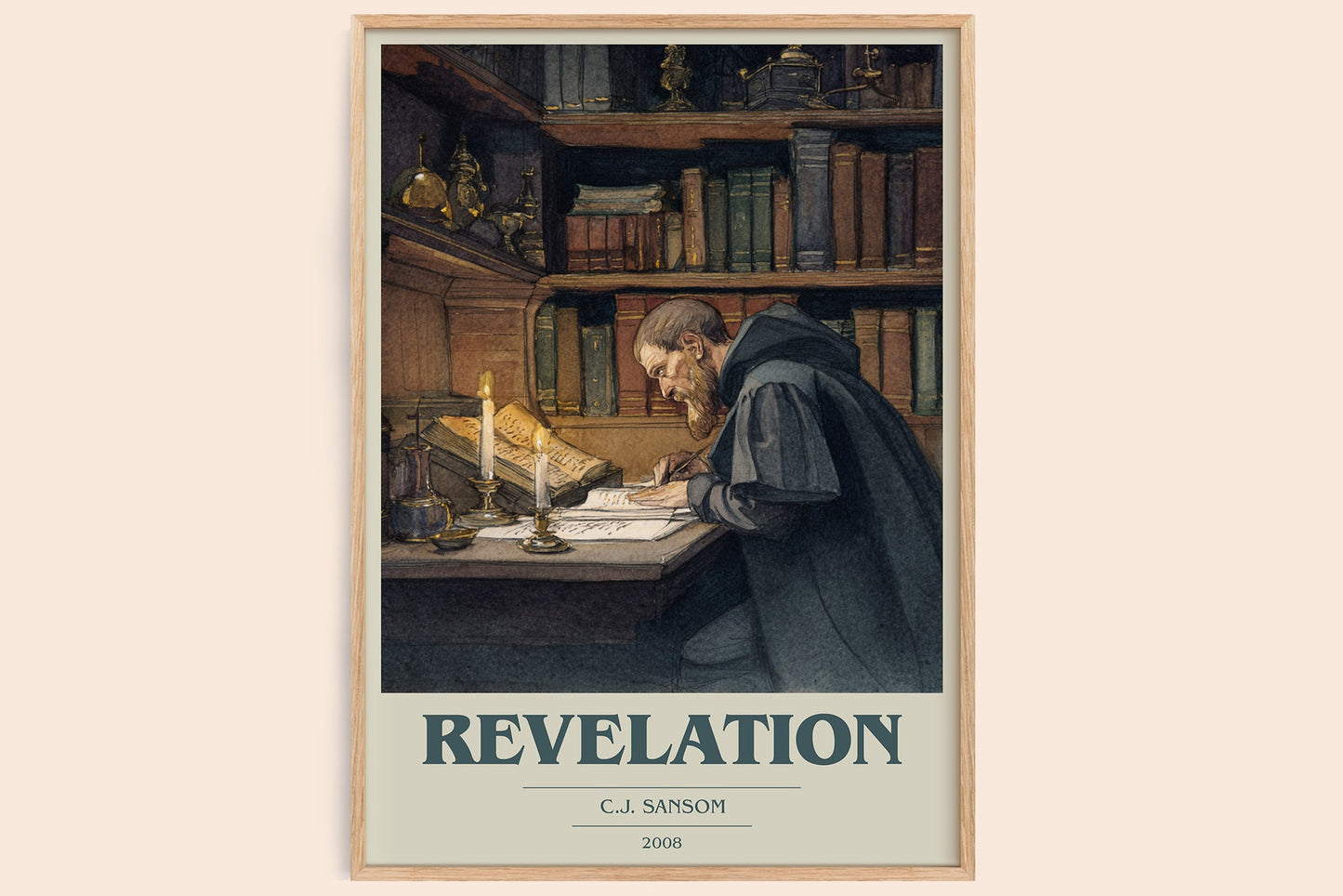 Revelation book cover book poster by C.J. Sansom – framed literary art print