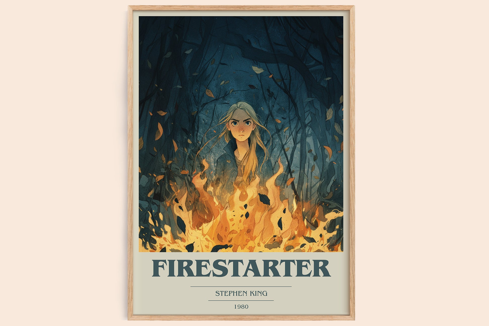 Firestarter book cover book poster by Stephen King – framed literary art print