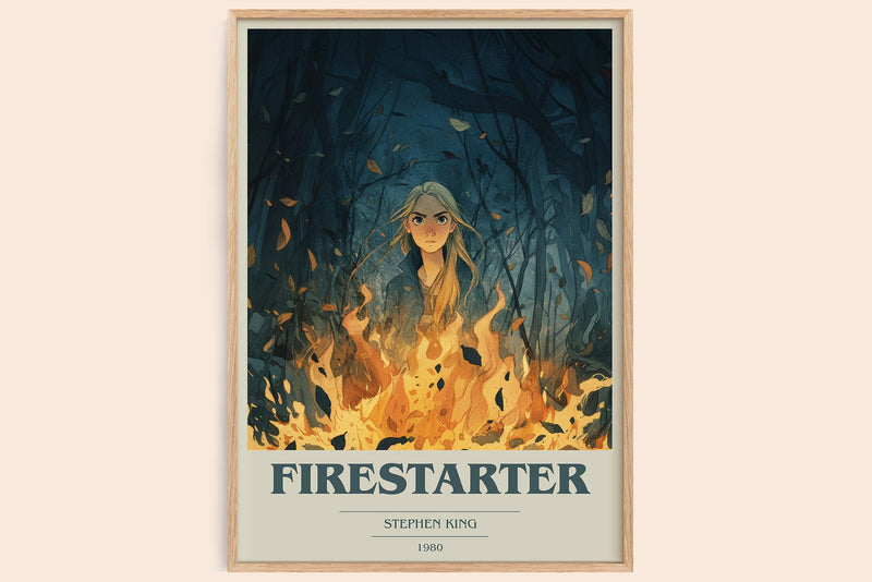 Firestarter book cover book poster by Stephen King – framed literary art print