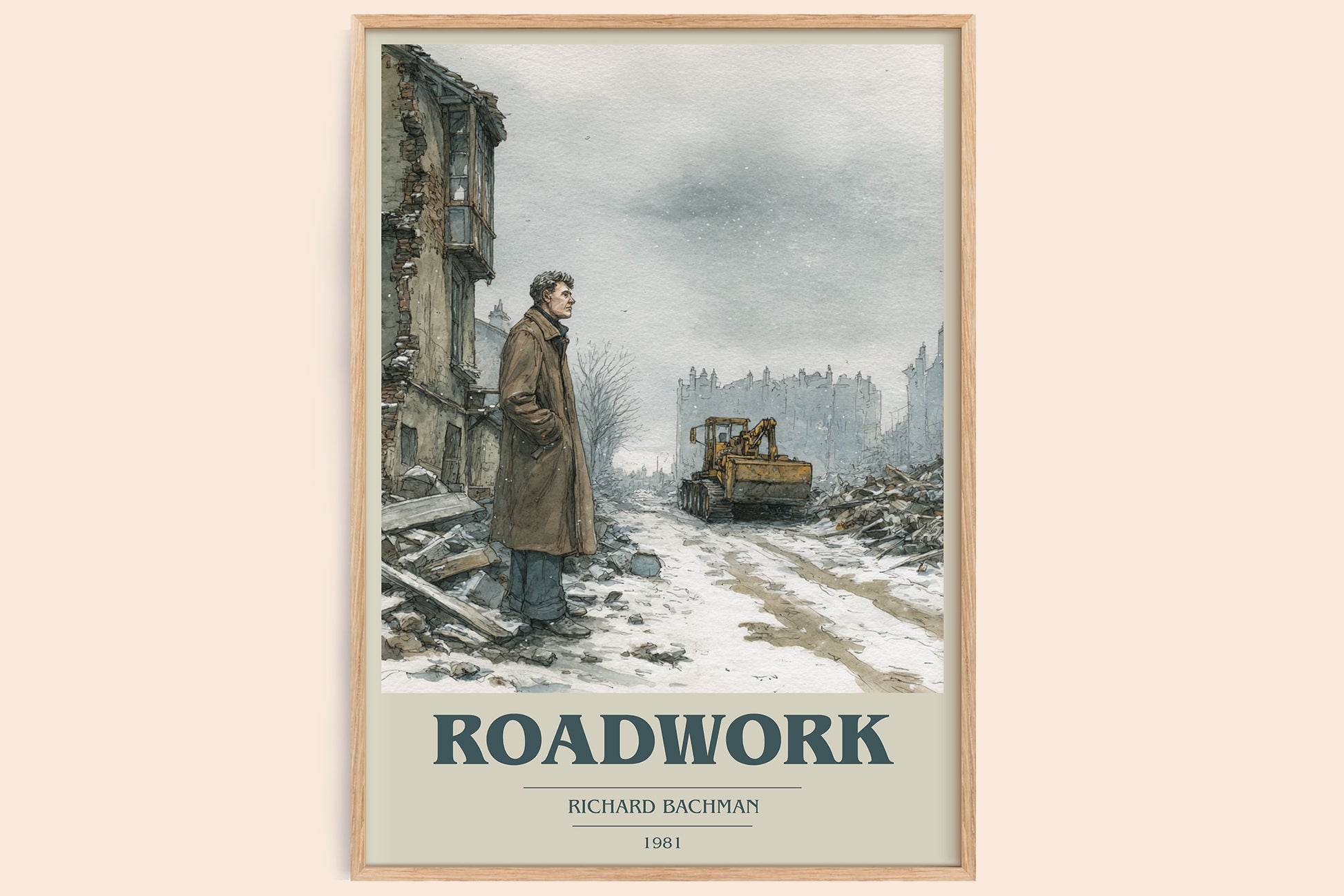 Roadwork book cover book poster by Richard Bachman – framed literary art print