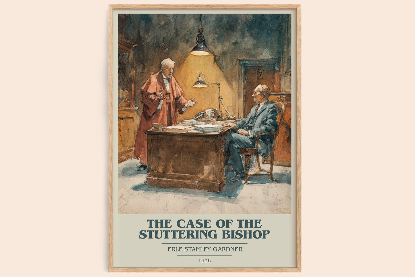 The Case of the Stuttering Bishop book cover book poster by Erle Stanley Gardner – framed literary art print