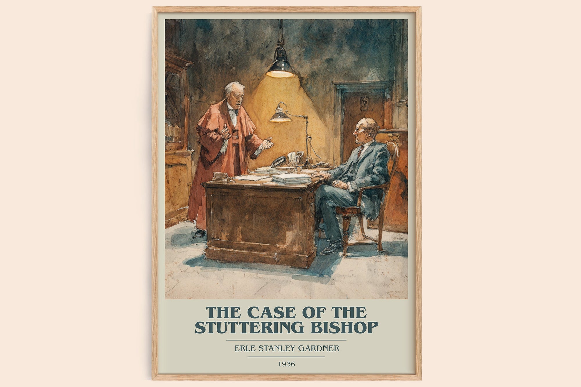 The Case of the Stuttering Bishop book cover book poster by Erle Stanley Gardner – framed literary art print