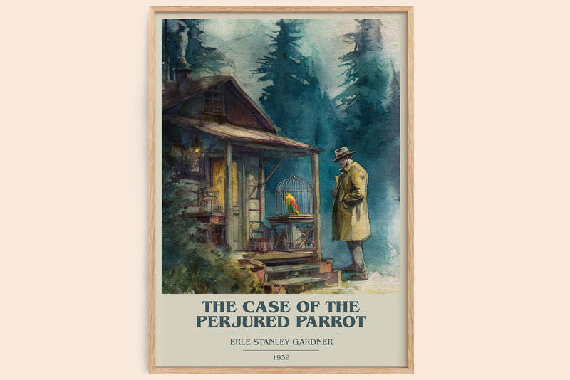 The Case Of The Perjured Parrot book cover book poster by Erle Stanley Gardner – framed literary art print