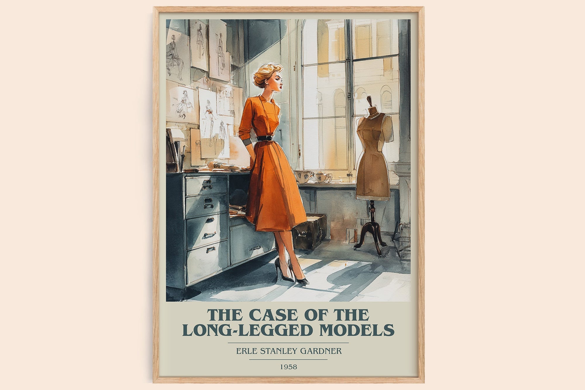 The Case of the Long-legged Models book cover book poster by Erle Stanley Gardner – framed literary art print