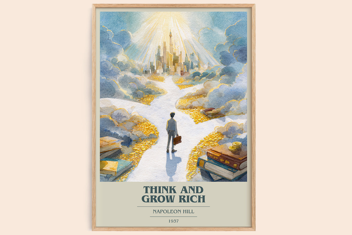 Think and Grow Rich book cover book poster by Napoleon Hill – framed literary art print