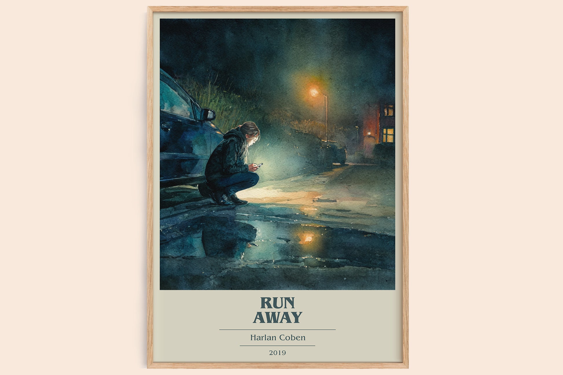 Run Away book cover book poster by Harlan Coben – framed literary art print