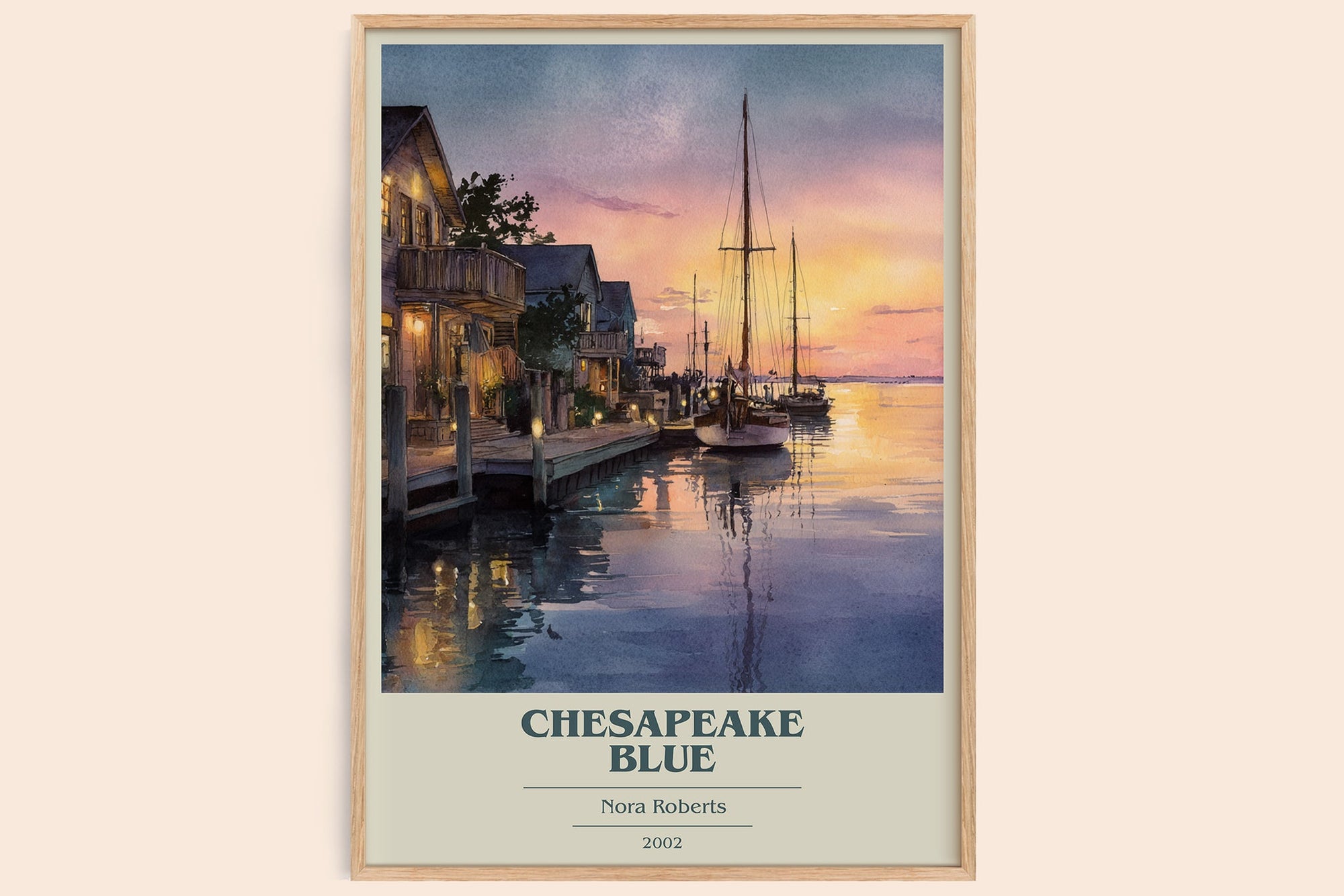 Chesapeake Blue book cover book poster by Nora Roberts – framed literary art print