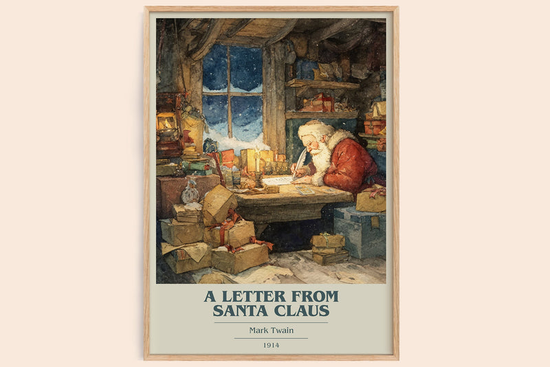 A Letter from Santa Claus book cover book poster by Mark Twain – framed literary art print