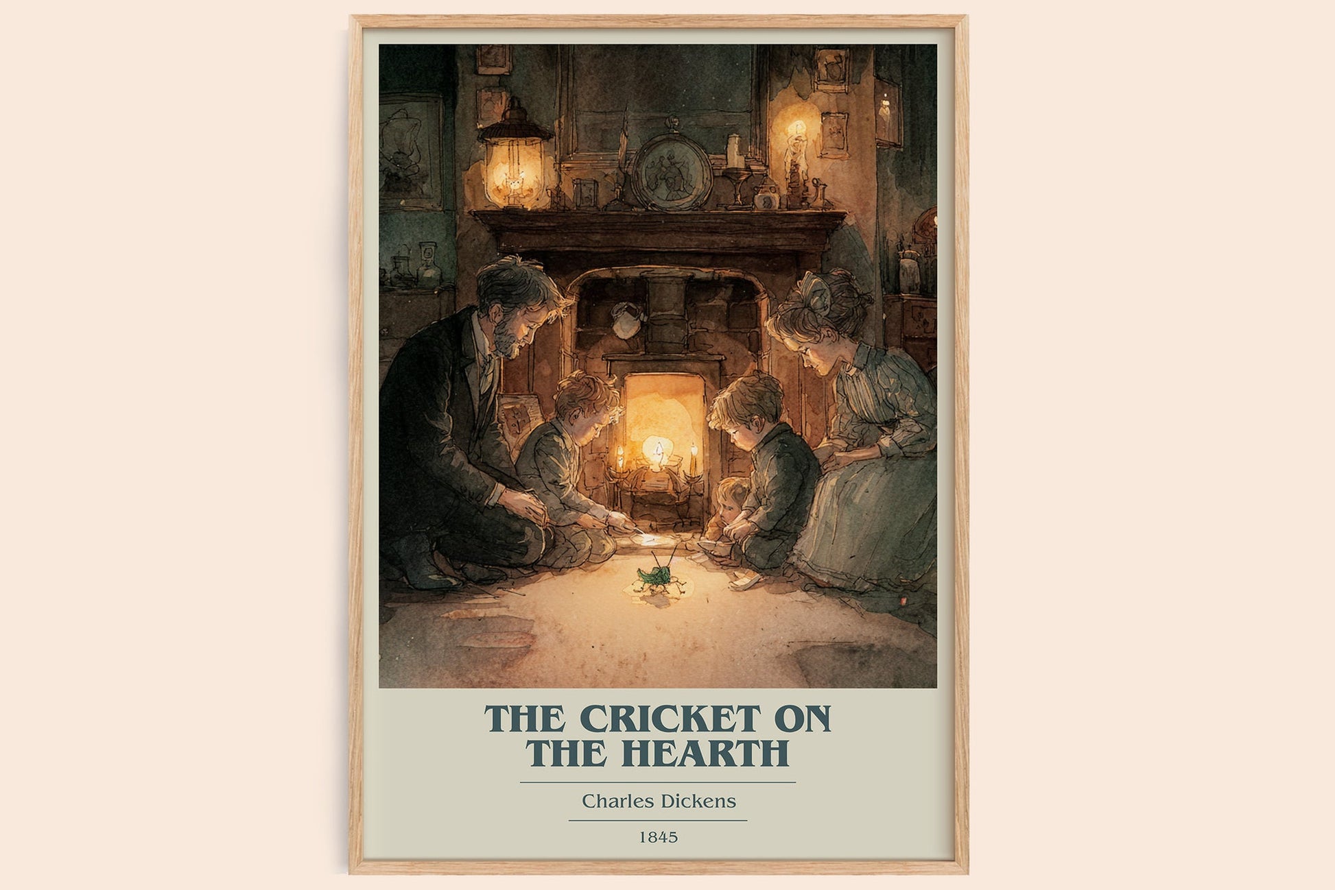 The Cricket On The Hearth book cover print in frame leaning in hallway – classic literature wall art