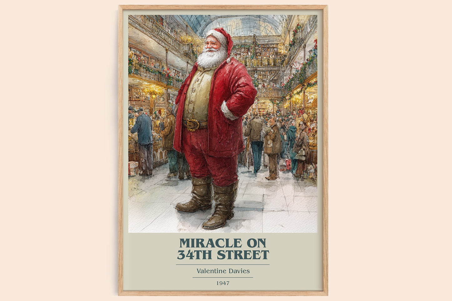 Miracle On 34th Street book cover book poster by VALENTINE DAVIES – framed literary art print