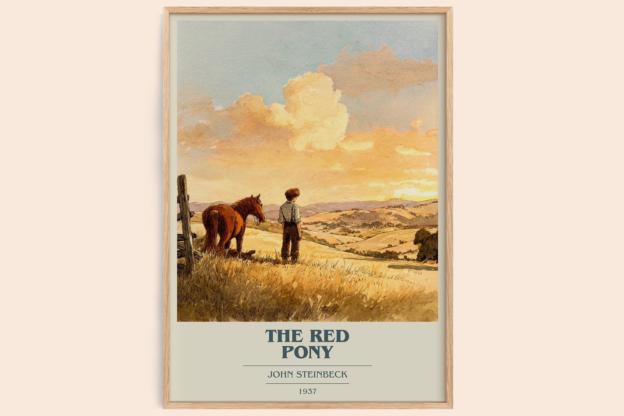 The Red Pony book cover book poster by John Steinbeck – framed literary art print