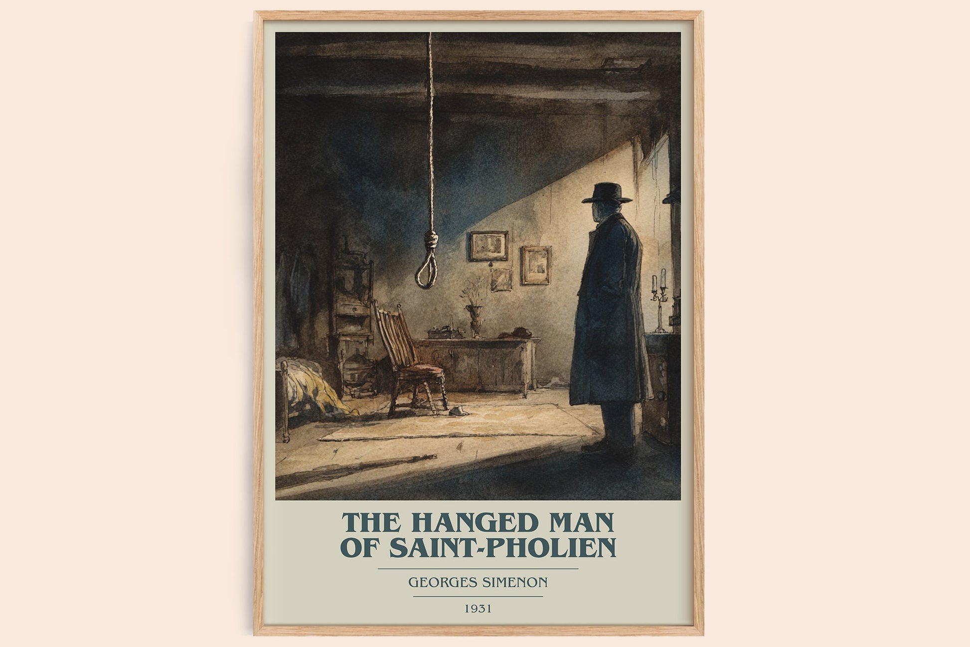 The Hanged Man Of Saint-Pholien book cover book poster by Georges Simenon – framed literary art print