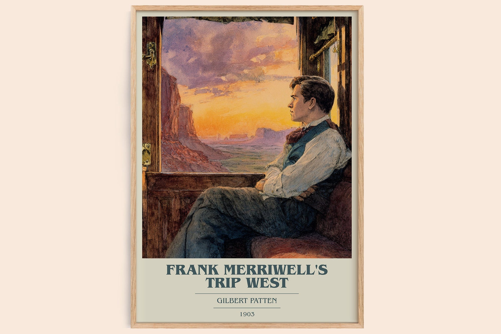 Frank Merriwell's Trip West book cover book poster by Gilbert Patten – framed literary art print