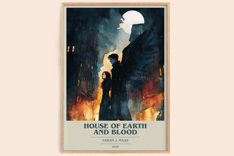 House of Earth and Blood book cover book poster by Sarah J. Maas – framed literary art print