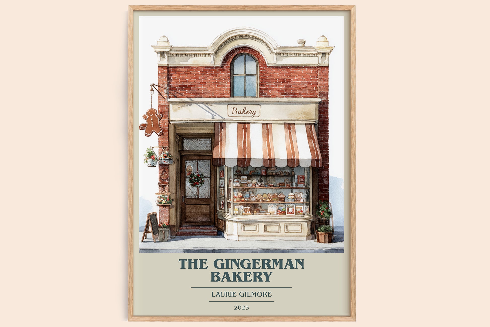 The Gingerman Bakery book cover book poster by Laurie Gilmore – framed literary art print