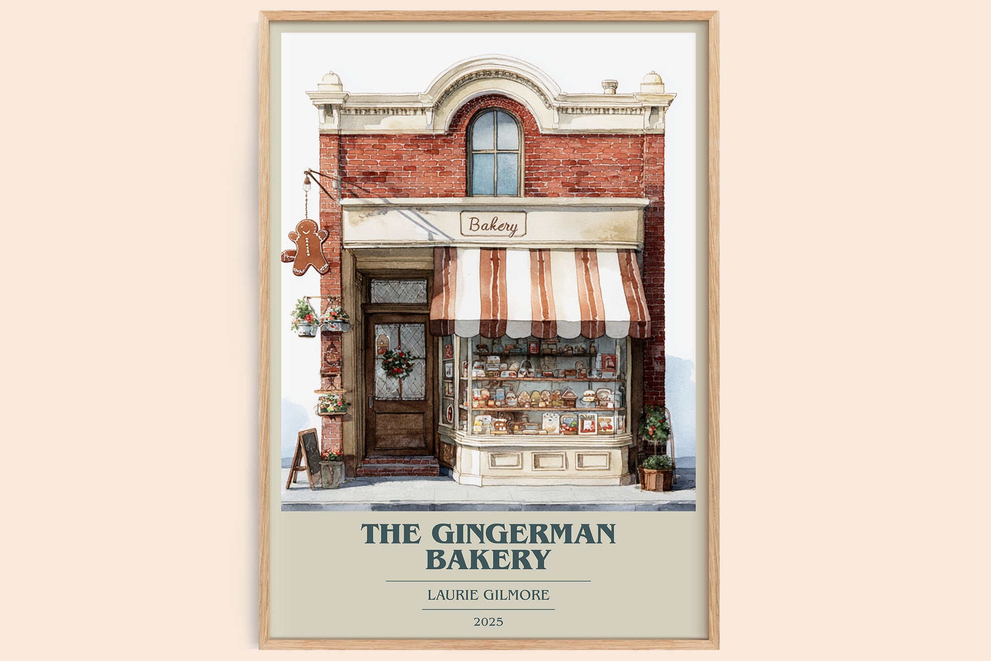 The Gingerman Bakery book cover book poster by Laurie Gilmore – framed literary art print