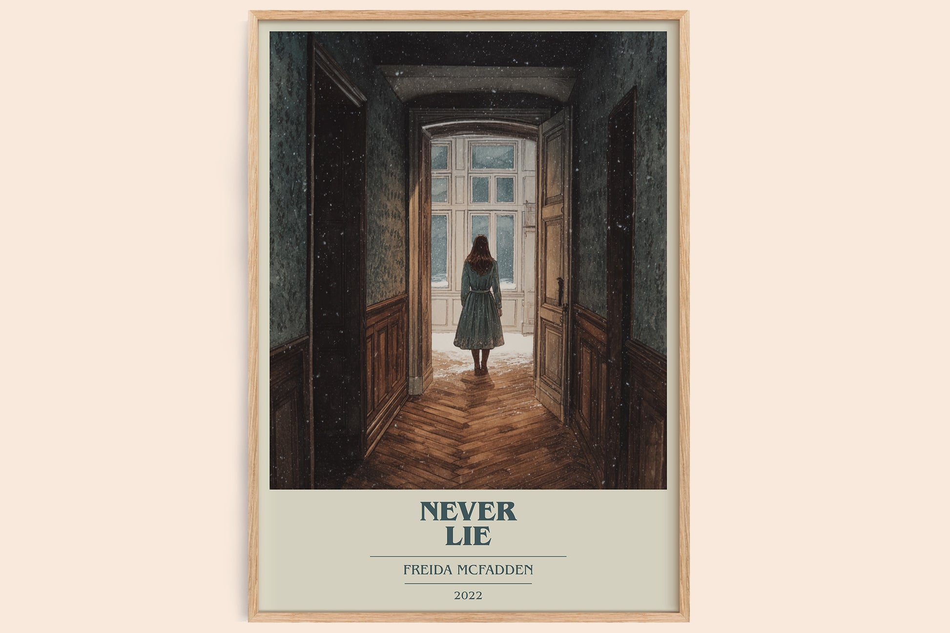 Never Lie book cover book poster by Freida McFadden – framed literary art print
