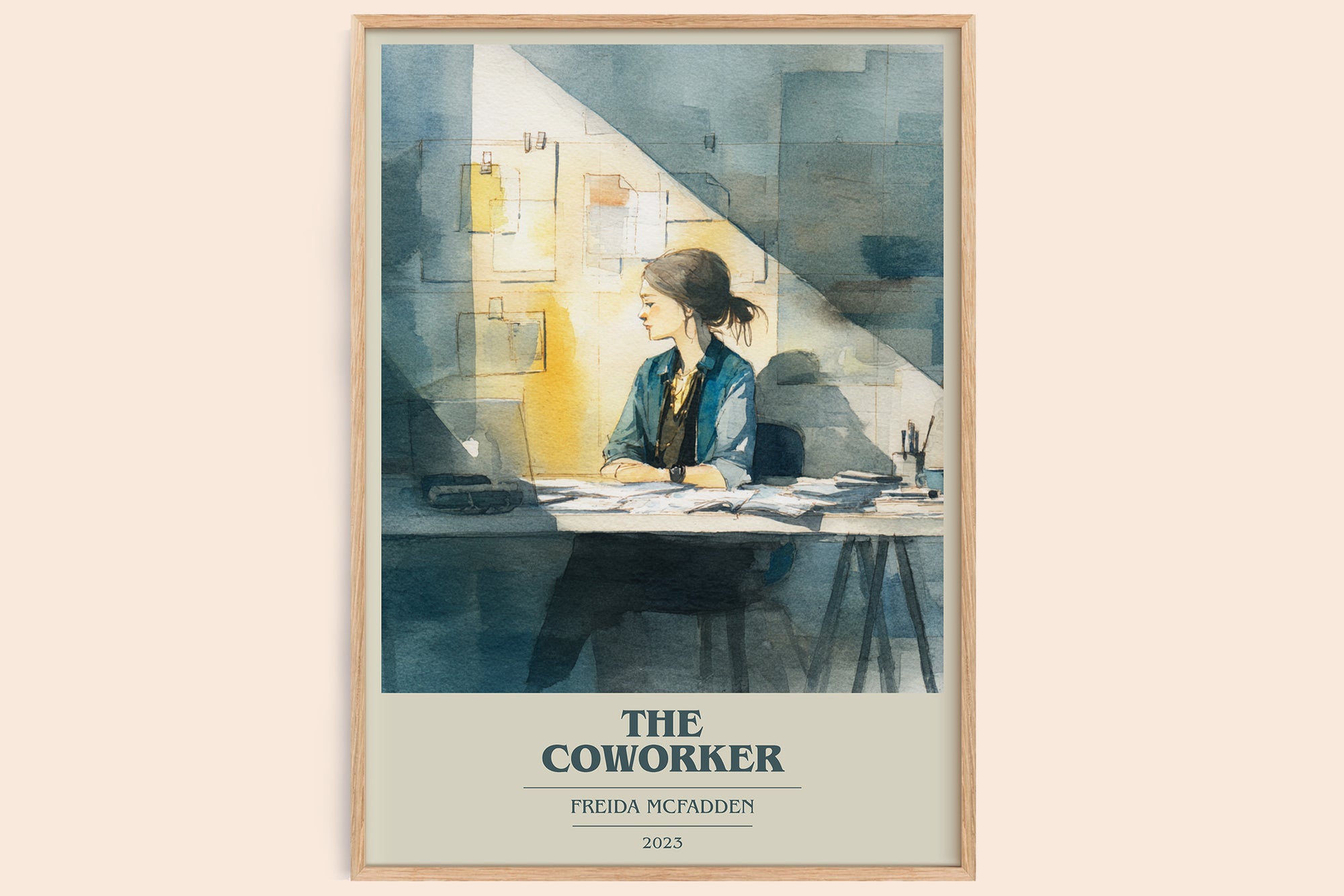 The Coworker book cover book poster by Freida McFadden – framed literary art print