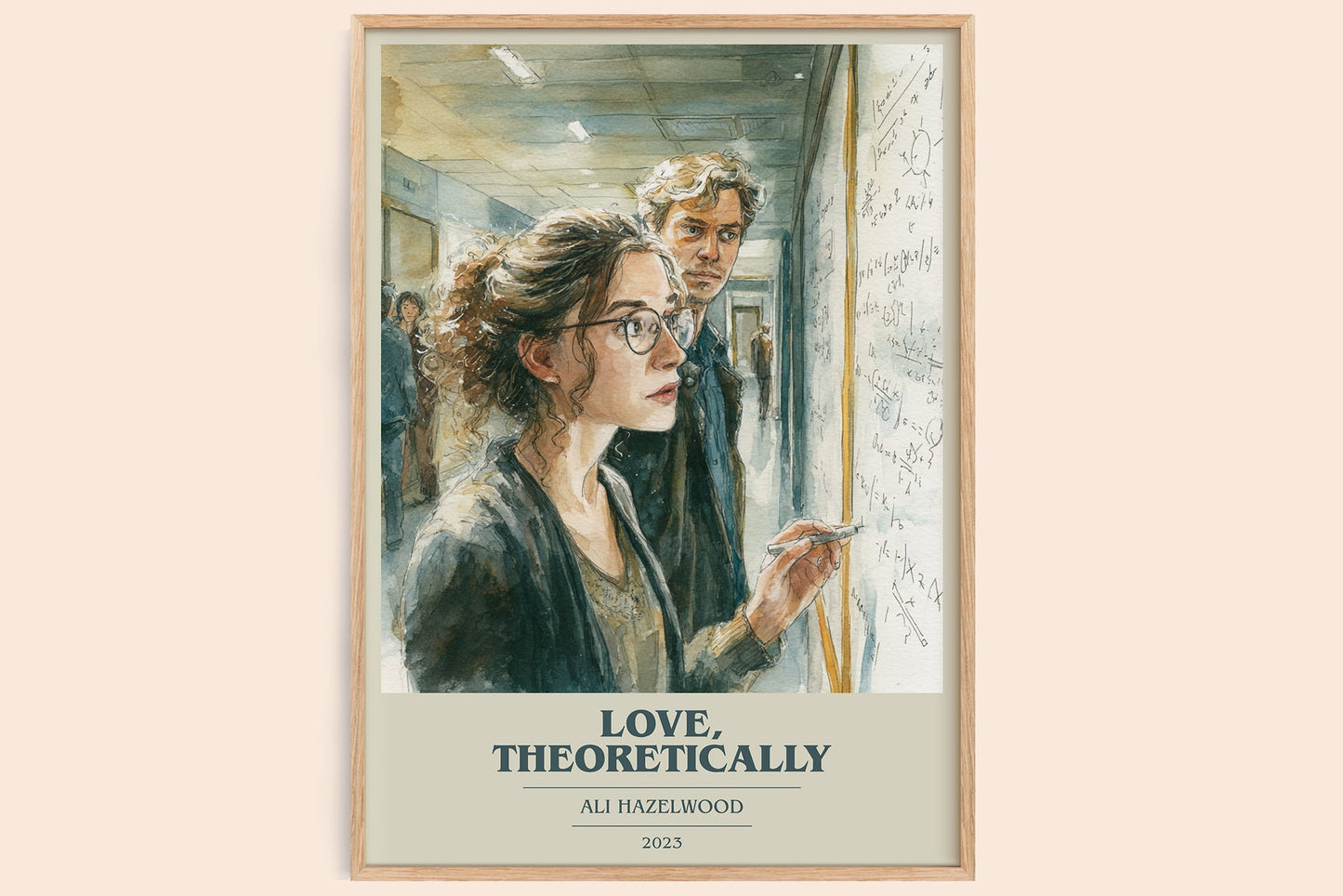 Love, Theoretically book cover book poster by Ali Hazelwood – framed literary art print