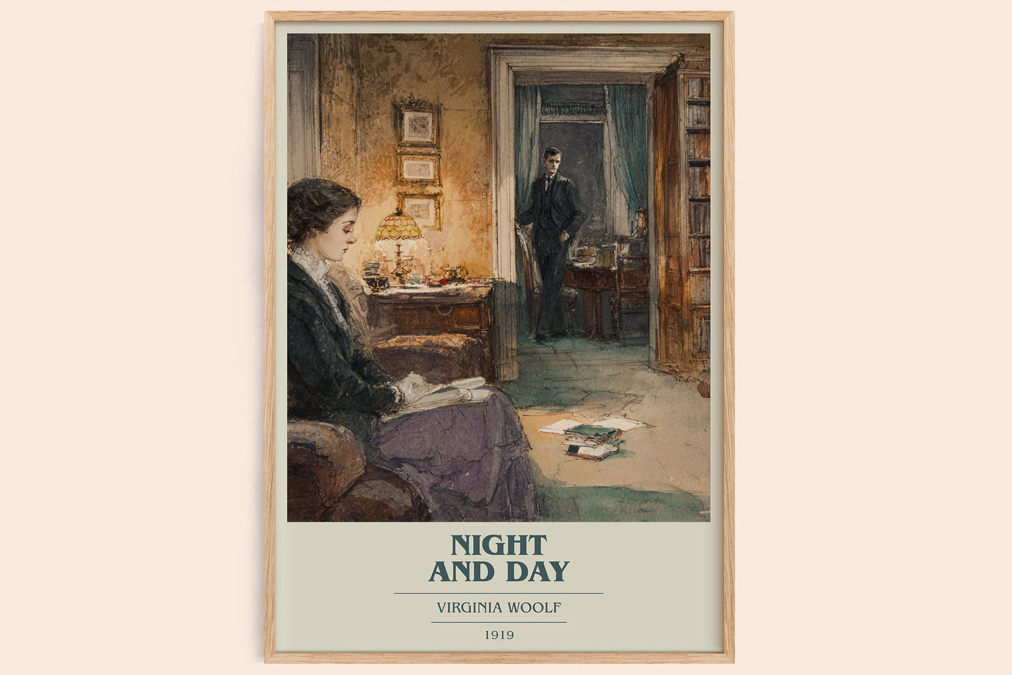 Night and Day book cover book poster by Virginia Woolf – framed literary art print