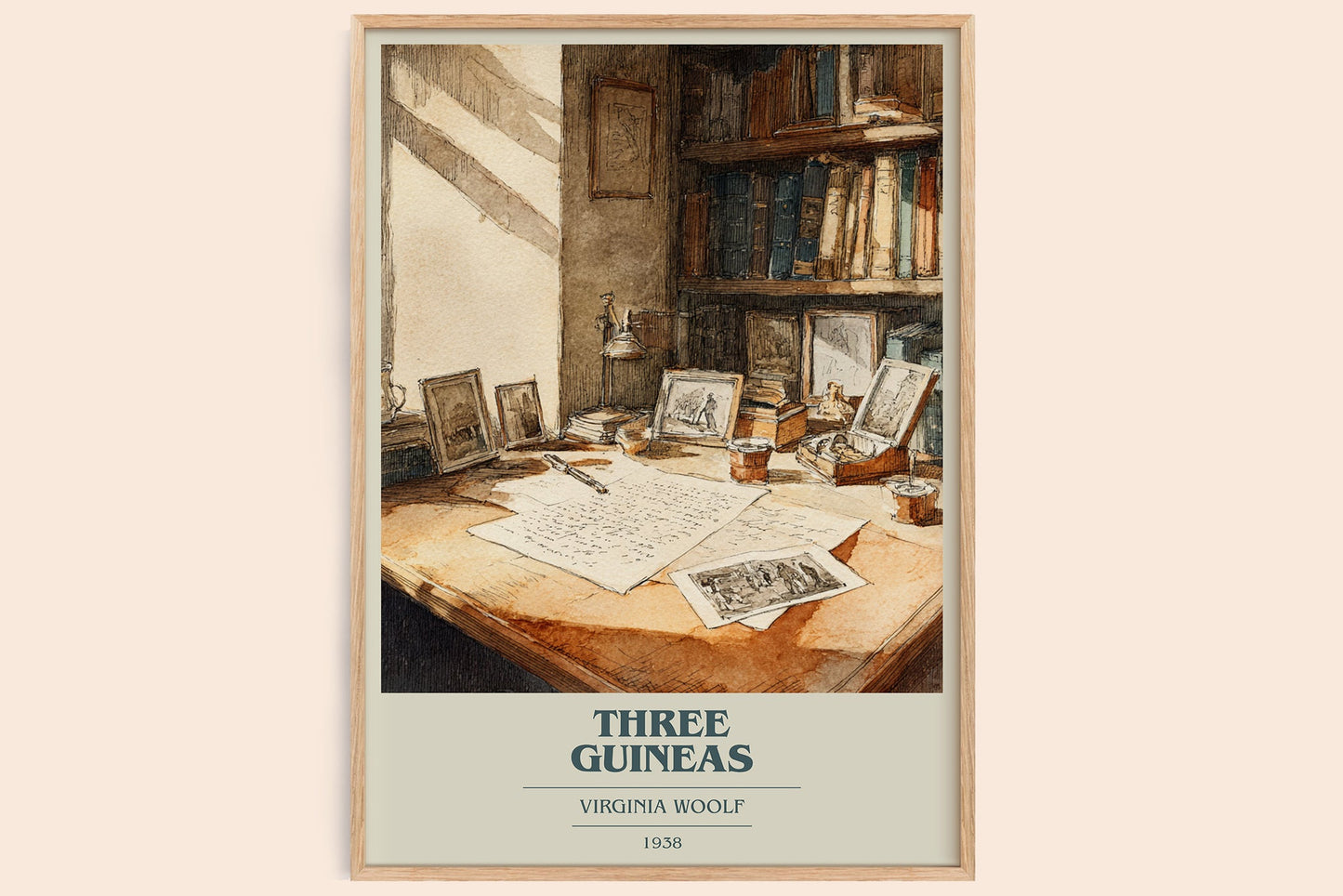 Three Guineas book cover book poster by Virginia Woolf – framed literary art print