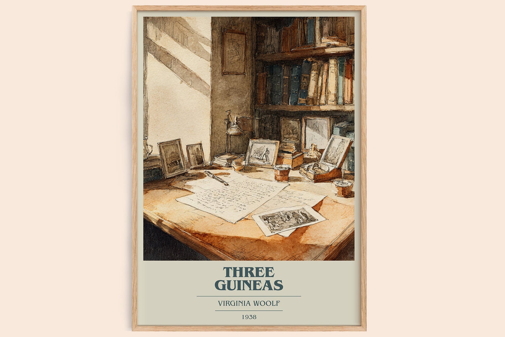 Three Guineas book cover book poster by Virginia Woolf – framed literary art print