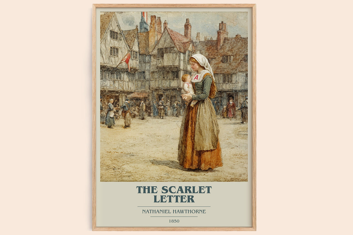 The Scarlet Letter book cover book poster by Nathaniel Hawthorne – framed literary art print