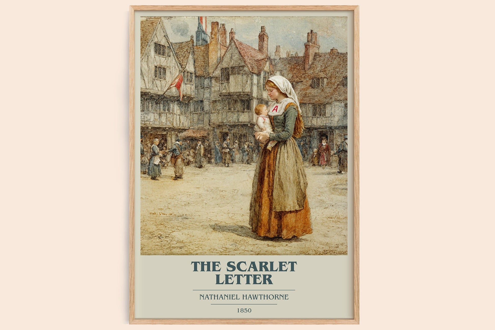 The Scarlet Letter book cover book poster by Nathaniel Hawthorne – framed literary art print