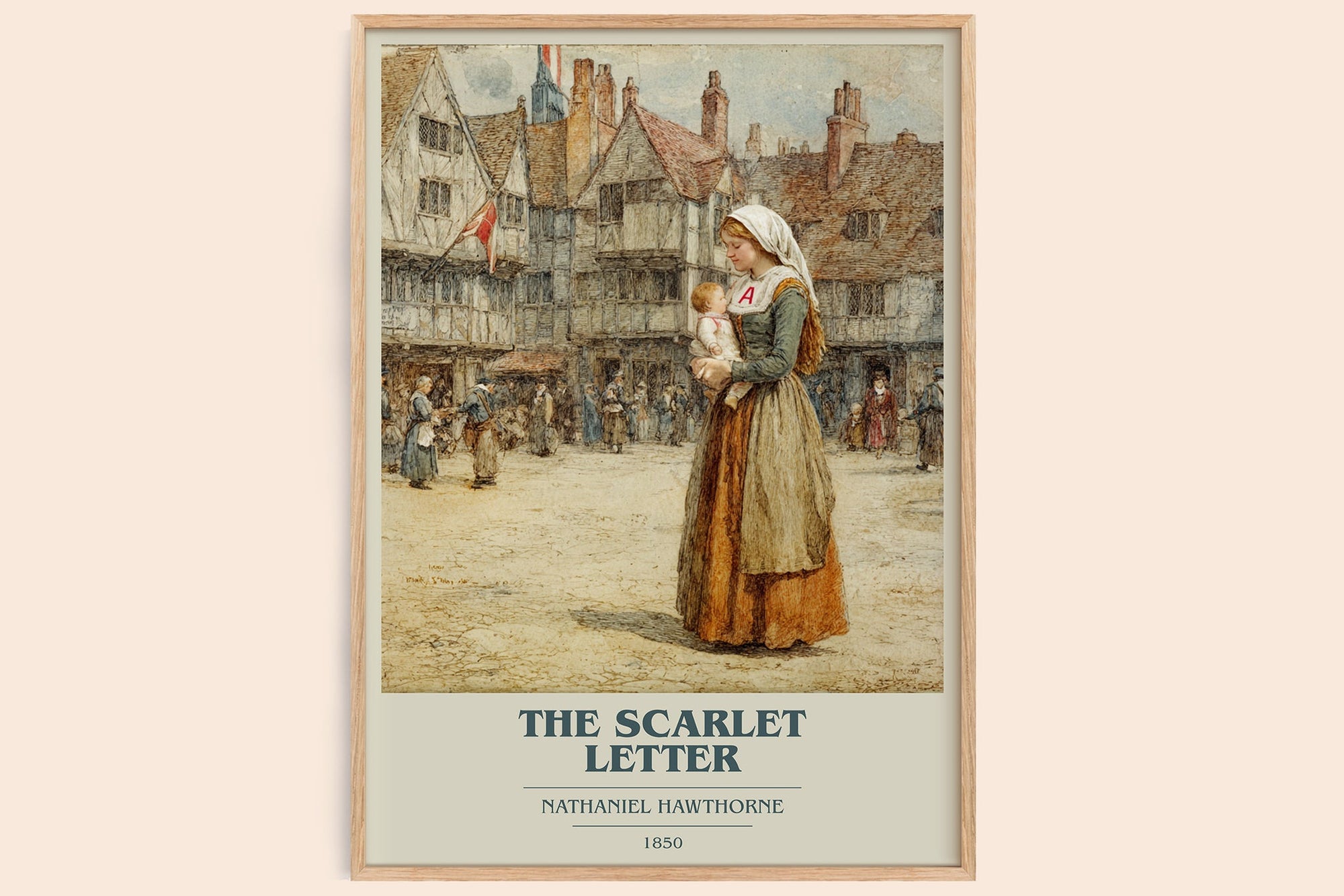 The Scarlet Letter book cover book poster by Nathaniel Hawthorne – framed literary art print