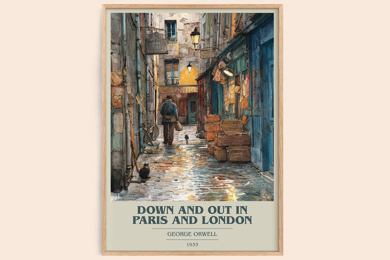 Down And Out In Paris And London book cover book poster by George Orwell – framed literary art print