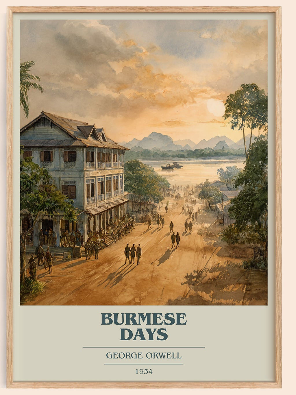 Burmese Days book cover book poster by George Orwell – framed literary art print