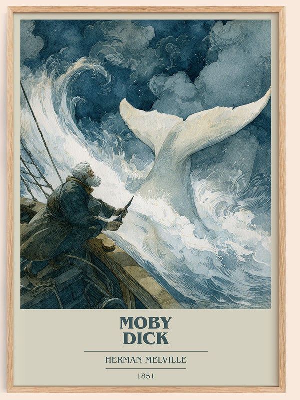 Moby Dick book cover book poster by Herman Melville – framed literary art print