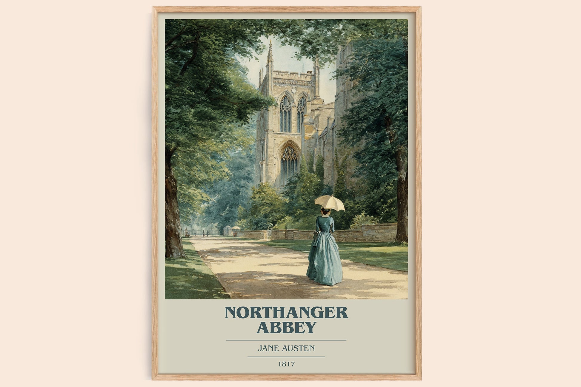 Northanger Abbey book cover print in frame leaning in hallway – sci fi wall art