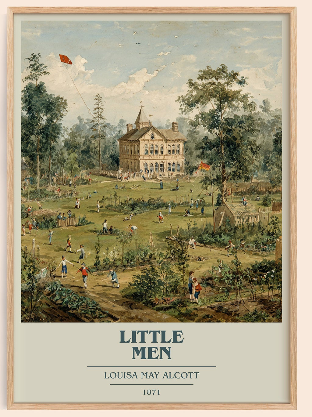 Little Men book cover book poster by Louisa May Alcott – framed literary art print