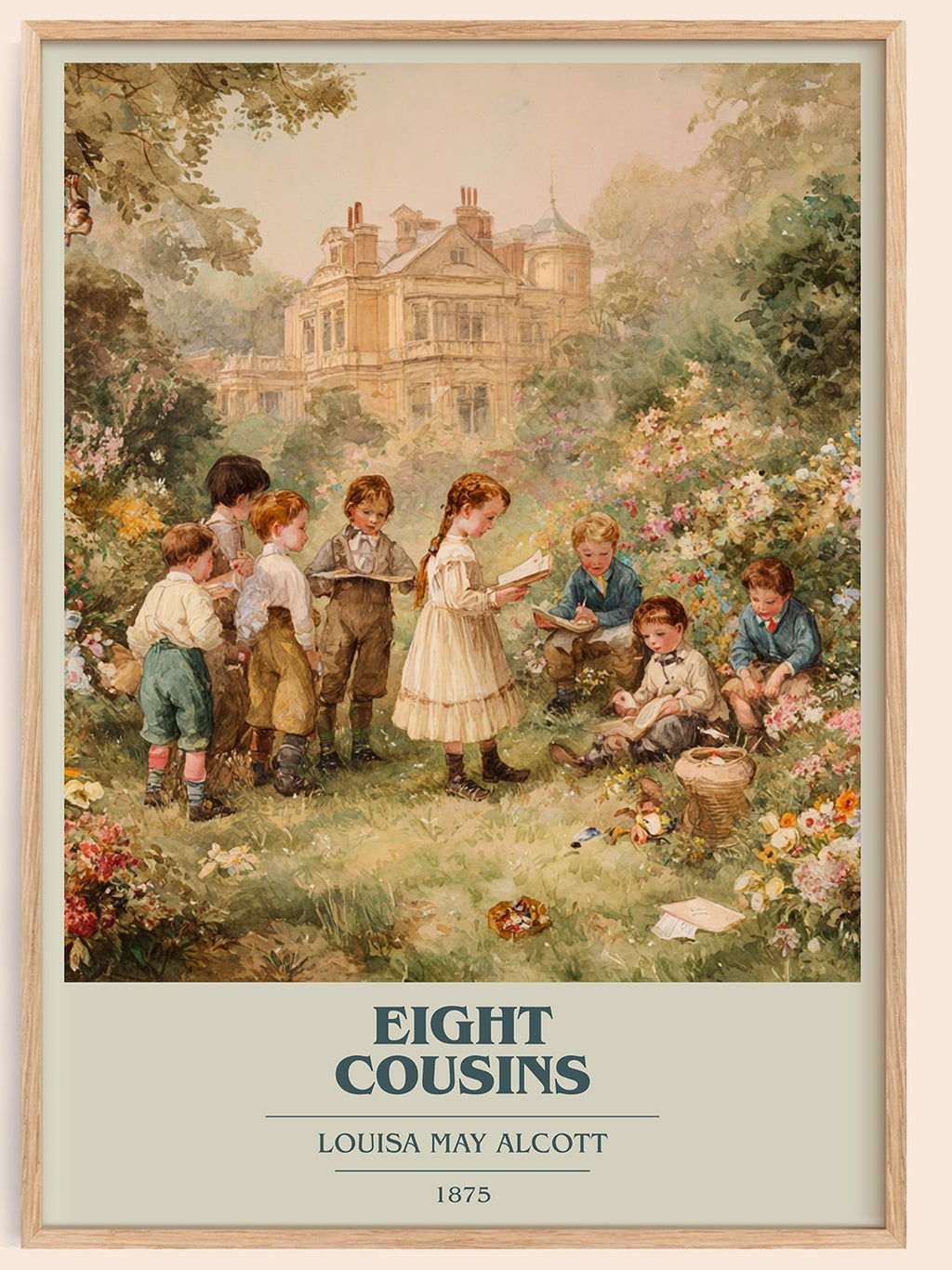 Eight Cousins book cover book poster by Louisa May Alcott – framed literary art print
